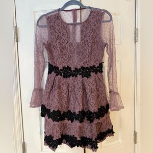 Mauve Lace Dress with Black Accents